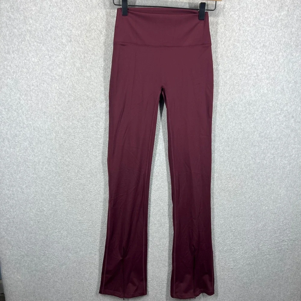 SSYS The Label Flare Leggings Womens S Burgundy High Waist Ankle Zip EUC